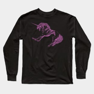 Nightmare Unicorn, Pink Outline Long Sleeve T-Shirt